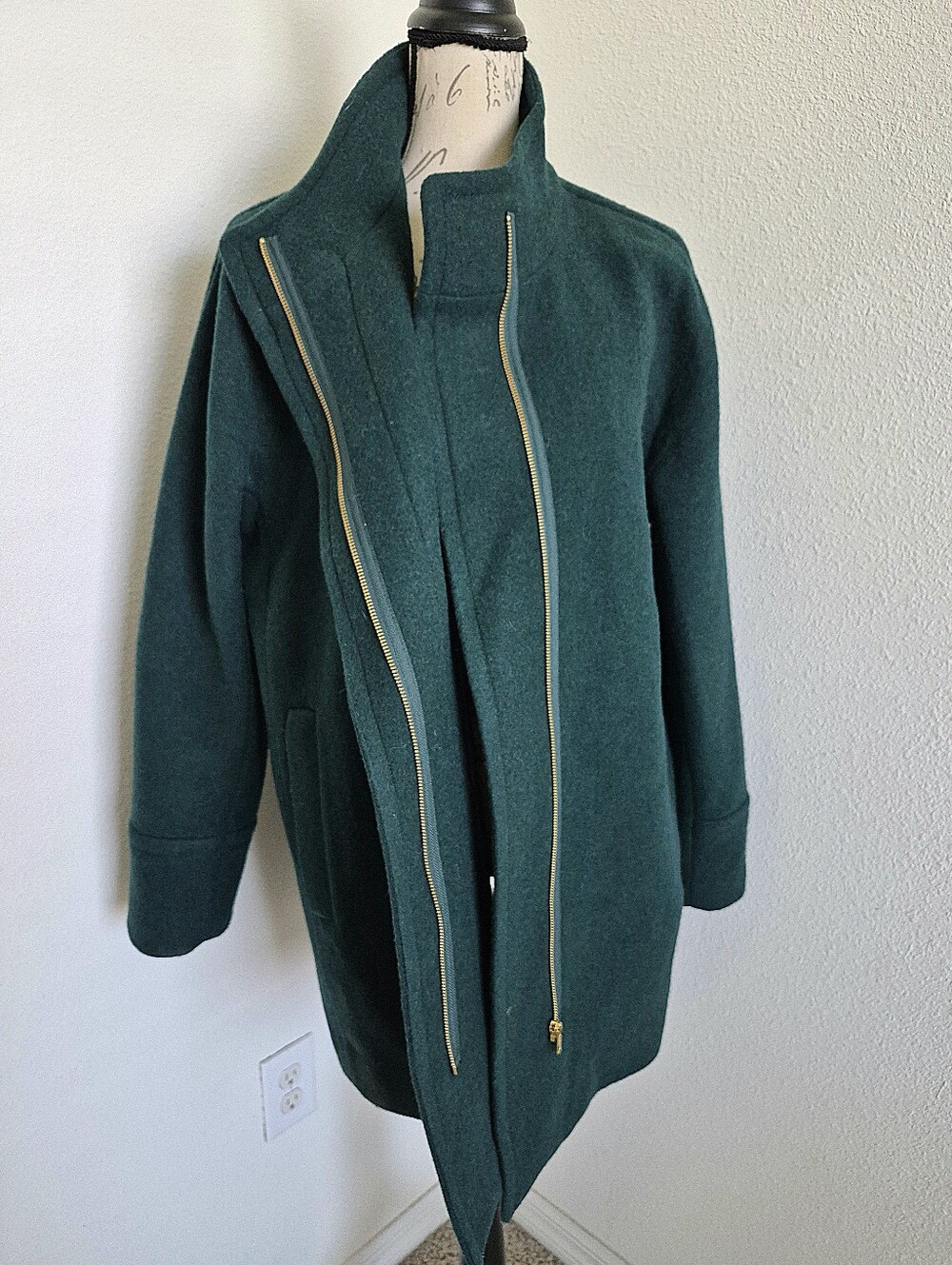 J. Crew factory Womens Green wool blend city coat 14 classic Preppy winter - Picture 7 of 16